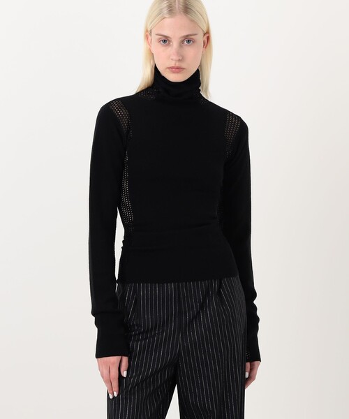 TOMORROWLAND （トゥモローランド）の「diotima Merino Mesh Stripe メッシュコンビ タートルネックニット（ニット/セーター・レディース・ホワイト系その他/ブラック系その他・0）」の4枚目の写真
