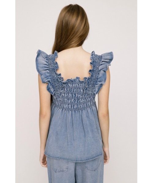 SLY(スライ)の「DENIM ARM FRILL TOPS デニムアームフリルトップス 春服 夏服(シャツ/ブラウス・レディース・ブルー/ライトブルー・FREE)」の13枚目の写真