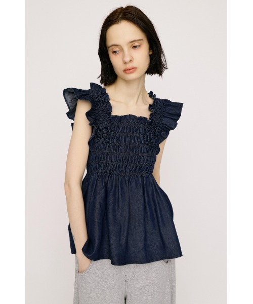 SLY(スライ)の「DENIM ARM FRILL TOPS デニムアームフリルトップス 春服 夏服(シャツ/ブラウス・レディース・ブルー/ライトブルー・FREE)」の21枚目の写真