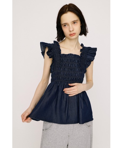 SLY(スライ)の「DENIM ARM FRILL TOPS デニムアームフリルトップス 春服 夏服(シャツ/ブラウス・レディース・ブルー/ライトブルー・FREE)」の22枚目の写真