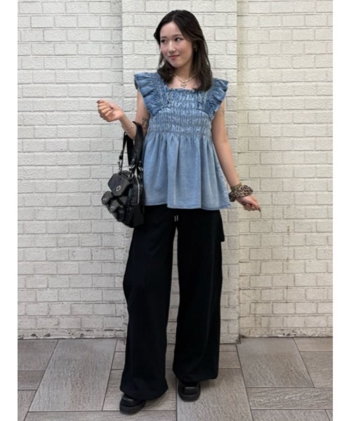 SLY（スライ）の「DENIM ARM FRILL TOPS デニムアームフリルトップス