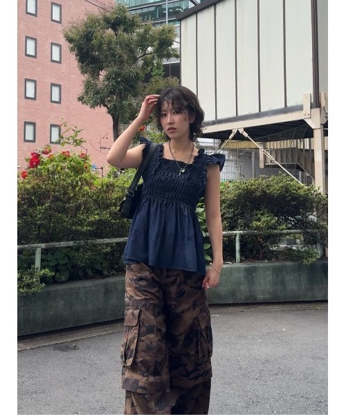 SLY（スライ）の「DENIM ARM FRILL TOPS デニムアームフリルトップス