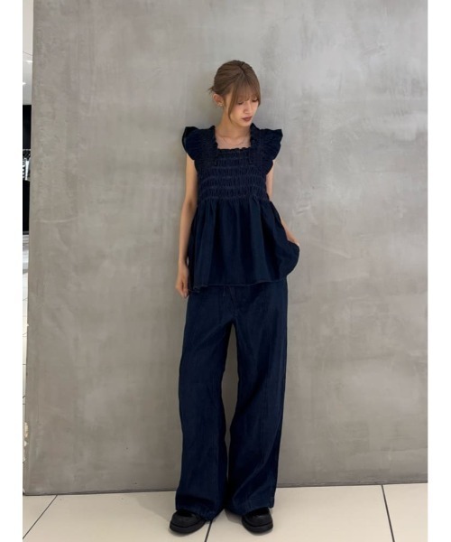 SLY（スライ）の「DENIM ARM FRILL TOPS デニムアームフリルトップス