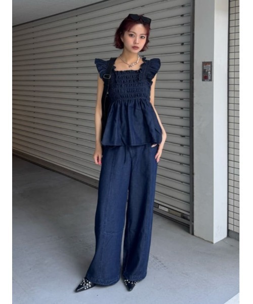 SLY（スライ）の「DENIM ARM FRILL TOPS デニムアームフリルトップス