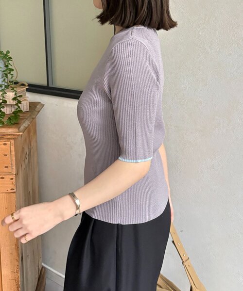 Thevon(ゼボン)の「アシメネックボタンデザイン半袖ニット(ニット/セーター・レディース・グレー/ブラック/アイボリー/イエロー・FREE)」の10枚目の写真