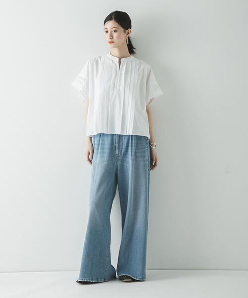 URBAN RESEARCH(アーバンリサーチ)の「ハーフスリーブタックショートシャツ(シャツ/ブラウス・レディース・ブラック/オフホワイト/ブルー系その他・FREE)」の16枚目の写真