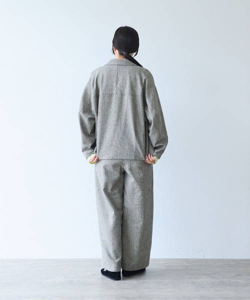 yuni（ユニ　）の「Cotton Acryl Wool tailored short cocoon jacket（テーラードジャケット・レディース・グレー/ダークブラウン・FREE）」の6枚目の写真
