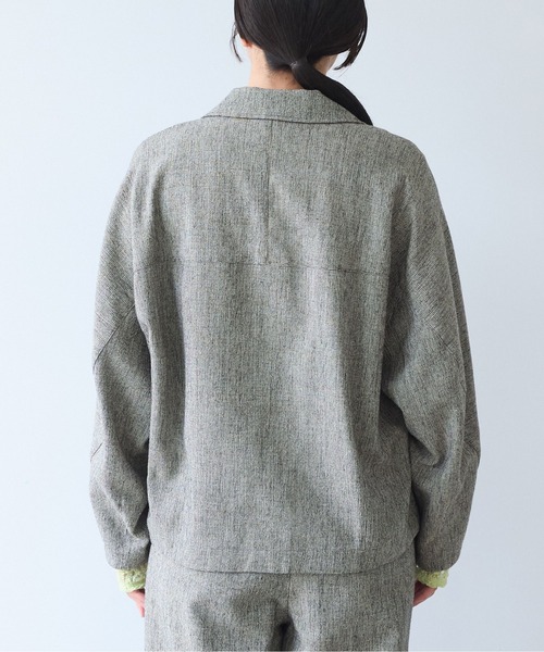 yuni（ユニ　）の「Cotton Acryl Wool tailored short cocoon jacket（テーラードジャケット・レディース・グレー/ダークブラウン・FREE）」の12枚目の写真