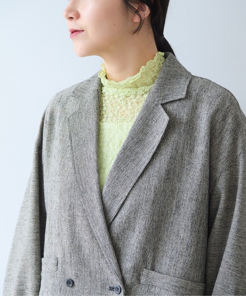 yuni（ユニ　）の「Cotton Acryl Wool tailored short cocoon jacket（テーラードジャケット・レディース・グレー/ダークブラウン・FREE）」の13枚目の写真