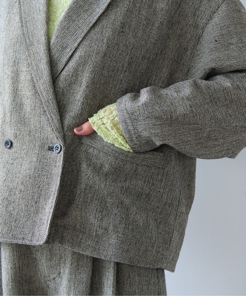 yuni（ユニ　）の「Cotton Acryl Wool tailored short cocoon jacket（テーラードジャケット・レディース・グレー/ダークブラウン・FREE）」の15枚目の写真