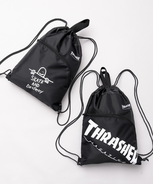 THRASHER(スラッシャー)の「軽量 プリントデザイン ナップサック A4対応(ロゴデザイン・ファイヤーロゴ・ゴンズ)(バックパック/リュック・メンズ・ブラック/ブラック系その他・FREE)」の7枚目の写真
