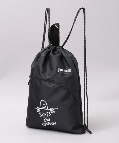 THRASHER(スラッシャー)の「軽量 プリントデザイン ナップサック A4対応(ロゴデザイン・ファイヤーロゴ・ゴンズ)(バックパック/リュック・メンズ・ブラック/ブラック系その他・FREE)」の10枚目の写真