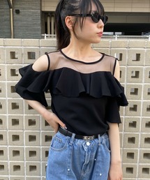 【Narcissus】シフォンフリルTシャツ カットソー シアー