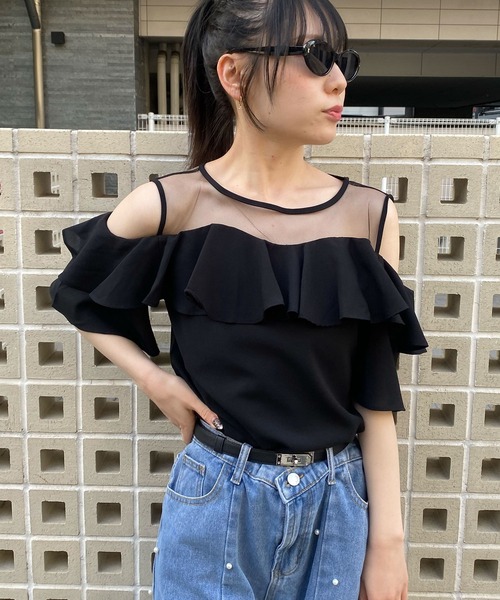 Narcissus(ナルシス)の「【Narcissus】シフォンフリルTシャツ カットソー シアー(Tシャツ/カットソー・レディース・ホワイト/ブラック・FREE)」の2枚目の写真