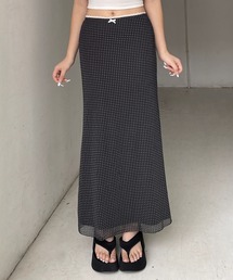 ドット柄シフォンロングスカート