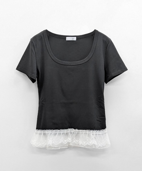 Riff（リフ）の「裾レースUネックTシャツ（Tシャツ/カットソー・レディース・グレー/オフホワイト/サックスブルー/ピンク/ブラック・FREE）」の6枚目の写真