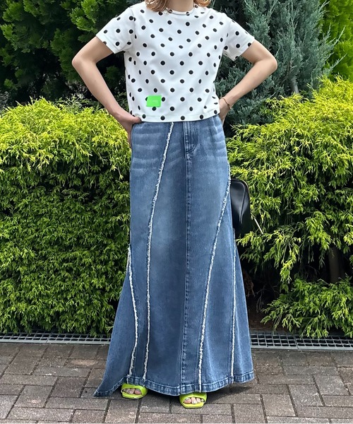 mi via loca(ミヴィアロカ)の「ドット柄コンパクト フライス TOPS(Tシャツ/カットソー・レディース・ブラック/オフホワイト・FREE)」の10枚目の写真
