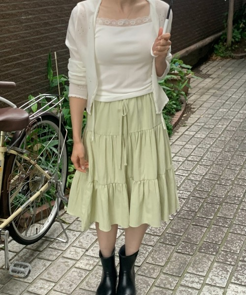 mineng（マイング）の「【ウエストゴム/ティアード】イズストラップカンカンスカート（スカート・レディース・ミント/アイボリー/ブラック・FREE）」の3枚目の写真