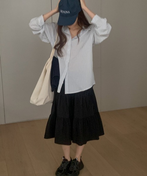 mineng（マイング）の「【ウエストゴム/ティアード】イズストラップカンカンスカート（スカート・レディース・ミント/アイボリー/ブラック・FREE）」の8枚目の写真