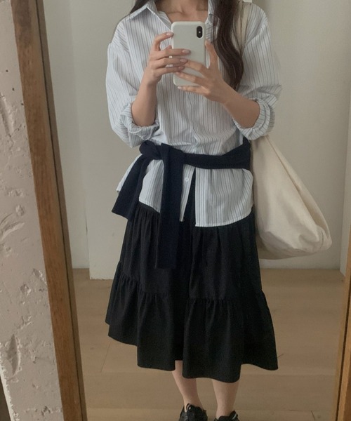 mineng（マイング）の「【ウエストゴム/ティアード】イズストラップカンカンスカート（スカート・レディース・ミント/アイボリー/ブラック・FREE）」の21枚目の写真