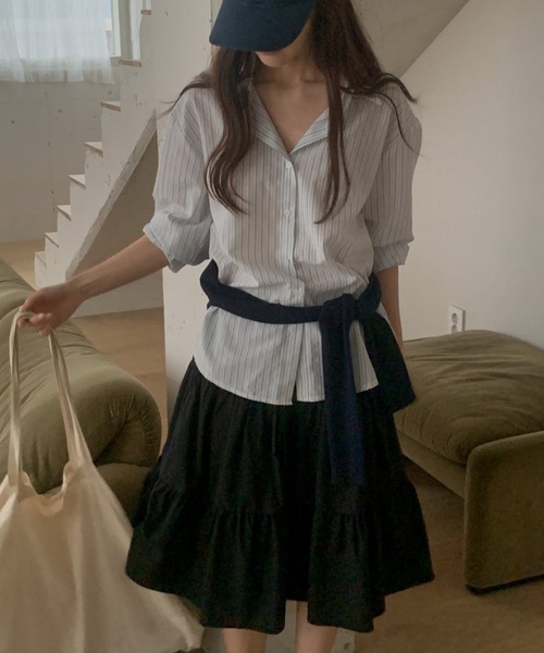 mineng（マイング）の「【ウエストゴム/ティアード】イズストラップカンカンスカート（スカート・レディース・ミント/アイボリー/ブラック・FREE）」の20枚目の写真
