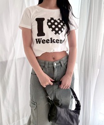 ILOVEWEEKENDショート丈半袖Tシャツ