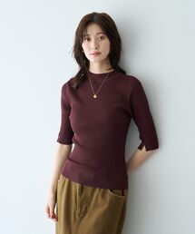 ハイネック5分袖リブニット