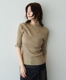 ハイネック5分袖リブニット