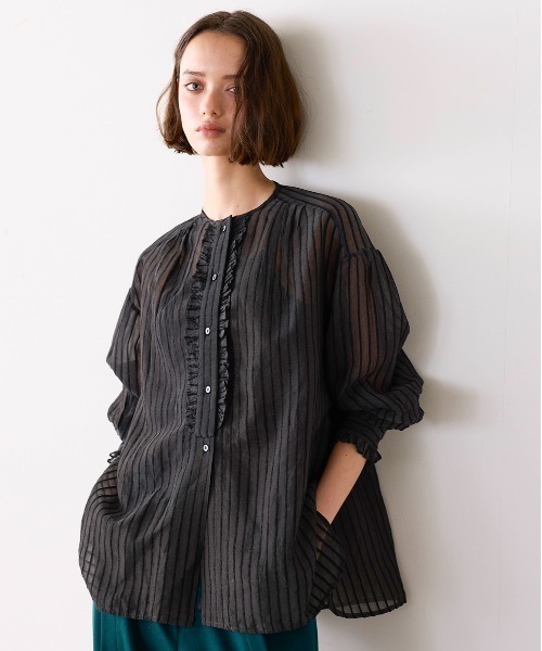 Marilyn Moon(マリリンムーン)の「sheer velour 2way tie shirt(シャツ/ブラウス・レディース・ブラック/グレー/グリーン・FREE)」の8枚目の写真