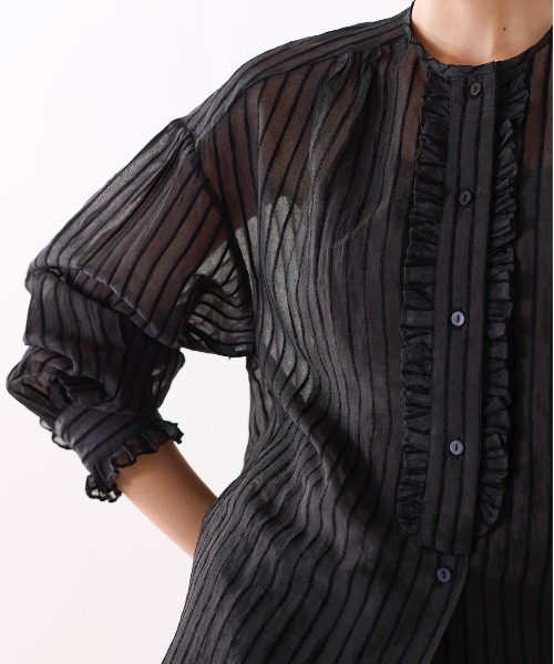Marilyn Moon(マリリンムーン)の「sheer velour 2way tie shirt(シャツ/ブラウス・レディース・ブラック/グレー/グリーン・FREE)」の9枚目の写真