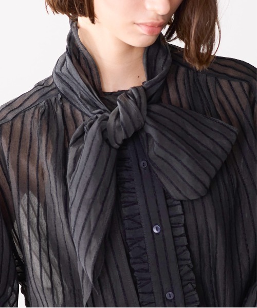 Marilyn Moon(マリリンムーン)の「sheer velour 2way tie shirt(シャツ/ブラウス・レディース・ブラック/グレー/グリーン・FREE)」の6枚目の写真