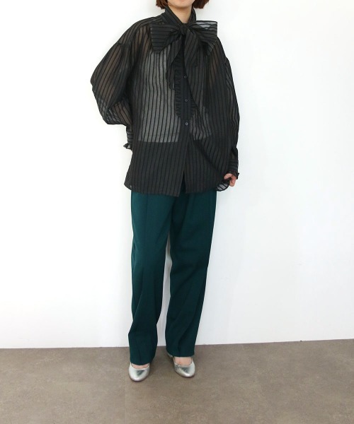 Marilyn Moon(マリリンムーン)の「sheer velour 2way tie shirt(シャツ/ブラウス・レディース・ブラック/グレー/グリーン・FREE)」の16枚目の写真