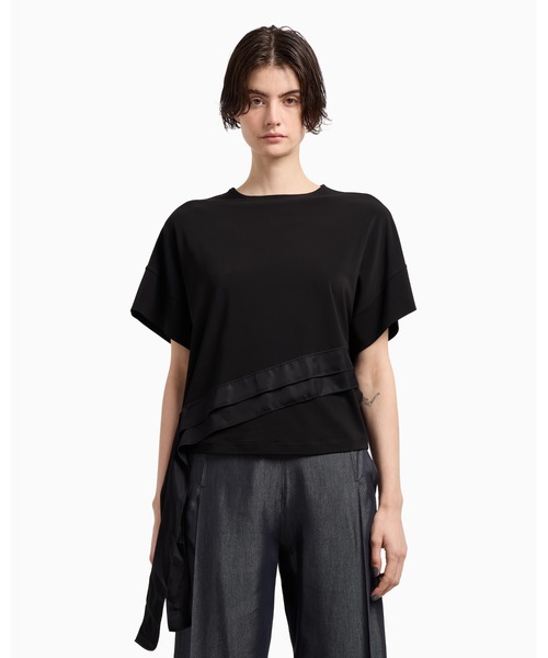 EMPORIO ARMANI(エンポリオアルマーニ)の「【エンポリオ アルマーニ】Polygon カプセルコレクション Tシャツ ストレッチビスコース ジャージー リボン(Tシャツ/カットソー・レディース・ブラック・SMALL/MEDIUM/LARGE)」の1枚目の写真