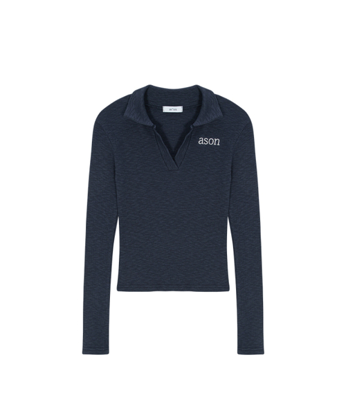 ASON（アズオン）の「IVY COLLAR LONG SLEEVE / NAVY（ポロシャツ・レディース・その他・FREE）」の2枚目の写真