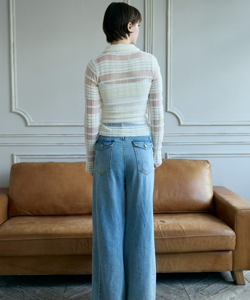 mic by Olu.（ミックバイオルドット）の「＜ ZOZOTOWN限定 ＞シアーフェザーポロニット（ニット/セーター・レディース・アイボリー/ブラック・FREE）」の5枚目の写真