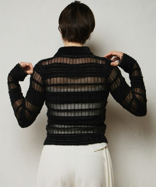 mic by Olu.（ミックバイオルドット）の「＜ ZOZOTOWN限定 ＞シアーフェザーポロニット（ニット/セーター・レディース・アイボリー/ブラック・FREE）」の8枚目の写真