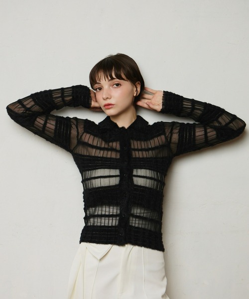 mic by Olu.（ミックバイオルドット）の「＜ ZOZOTOWN限定 ＞シアーフェザーポロニット（ニット/セーター・レディース・アイボリー/ブラック・FREE）」の6枚目の写真