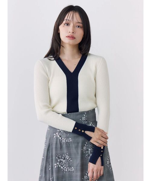 TONAL(トーナル)の「ウォッシャブルウールVネックニット(ニット/セーター・レディース・ライトブルー/オフホワイト/ブラック/ピンク/グレー・MEDIUM)」の1枚目の写真