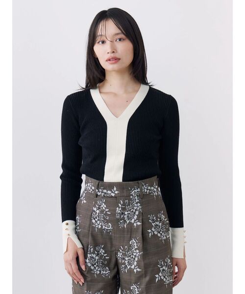 TONAL(トーナル)の「ウォッシャブルウールVネックニット(ニット/セーター・レディース・ライトブルー/オフホワイト/ブラック/ピンク/グレー・MEDIUM)」の2枚目の写真
