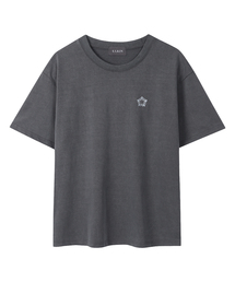 ムグン刺繍ピグメント半袖Tシャツ_ヴィンテージチャコール