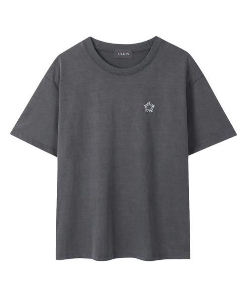 ULKIN(ウルキン)の「ムグン刺繍ピグメント半袖Tシャツ_ヴィンテージチャコール(Tシャツ/カットソー・レディース・チャコール・ONE SIZE)」の1枚目の写真