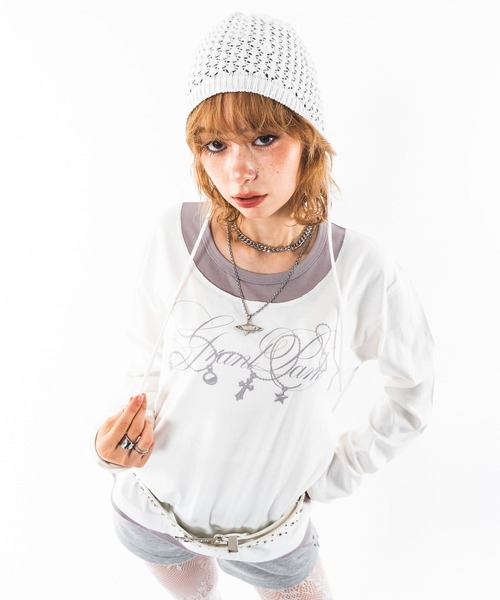 SHORT ROUND(ショートラウンド)の「SHORT ROUND/【26年秋冬新作】UネックレイヤードグラフィックT(LS)(Tシャツ/カットソー・メンズ・ホワイト系その他/ブラック系その他・LARGE/MEDIUM)」の1枚目の写真