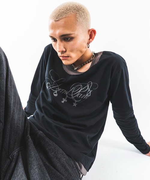 SHORT ROUND(ショートラウンド)の「SHORT ROUND/【26年秋冬新作】UネックレイヤードグラフィックT(LS)(Tシャツ/カットソー・メンズ・ホワイト系その他/ブラック系その他・LARGE/MEDIUM)」の9枚目の写真