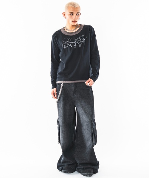 SHORT ROUND(ショートラウンド)の「SHORT ROUND/【26年秋冬新作】UネックレイヤードグラフィックT(LS)(Tシャツ/カットソー・メンズ・ホワイト系その他/ブラック系その他・LARGE/MEDIUM)」の3枚目の写真