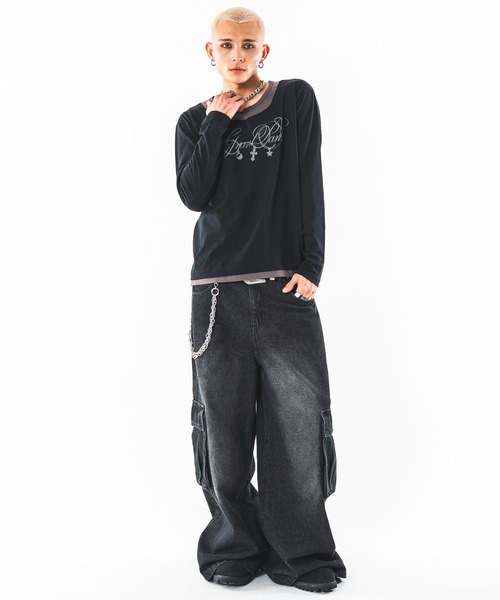 SHORT ROUND(ショートラウンド)の「SHORT ROUND/【26年秋冬新作】UネックレイヤードグラフィックT(LS)(Tシャツ/カットソー・メンズ・ホワイト系その他/ブラック系その他・LARGE/MEDIUM)」の4枚目の写真