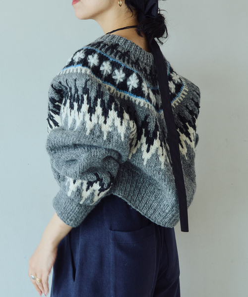 IENA LA BOUCLE（イエナラブークル）の「IENA LA BOUCLE ノルディックハンドニットカーディガン（カーディガン/ボレロ・レディース・ライトグレー/ホワイト×ホワイト・FREE）」の6枚目の写真