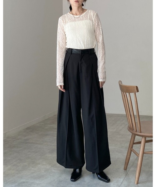 She's Closet(シーズクローゼット)の「長袖 クルーネック レース シアートップス ロングTシャツ(Tシャツ/カットソー・レディース・ブラック/ホワイト/アイボリー・FREE)」の15枚目の写真