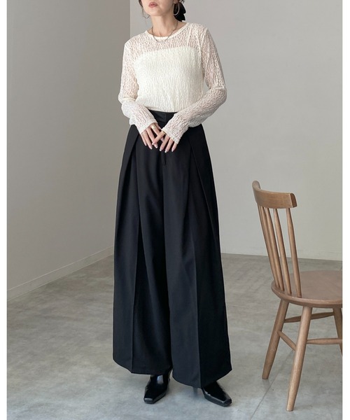 She's Closet(シーズクローゼット)の「長袖 クルーネック レース シアートップス ロングTシャツ(Tシャツ/カットソー・レディース・ブラック/ホワイト/アイボリー・FREE)」の16枚目の写真