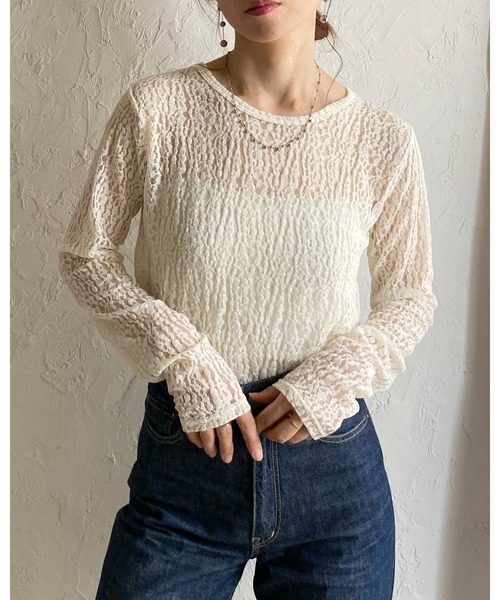 She's Closet(シーズクローゼット)の「長袖 クルーネック レース シアートップス ロングTシャツ(Tシャツ/カットソー・レディース・ブラック/ホワイト/アイボリー・FREE)」の19枚目の写真
