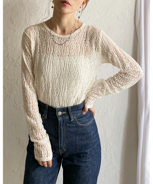 She's Closet(シーズクローゼット)の「長袖 クルーネック レース シアートップス ロングTシャツ(Tシャツ/カットソー・レディース・ブラック/ホワイト/アイボリー・FREE)」の20枚目の写真